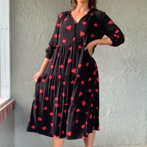Heart Print Black Dress